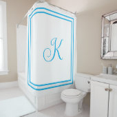 Monogram Initialen Blauw Wit Aangepaste Script Naa Douchegordijn (In situ)