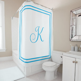 Monogram Initialen Blauw Wit Aangepaste Script Naa Douchegordijn