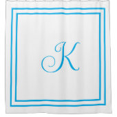 Monogram Initialen Blauw Wit Aangepaste Script Naa Douchegordijn (Voorkant)