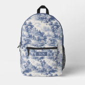 Monogram Initialen Blauw Wit Frans Tegel Patroon Bedrukte Rugzak (Voorkant)