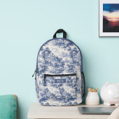 Monogram Initialen Blauw Wit Frans Tegel Patroon Bedrukte Rugzak