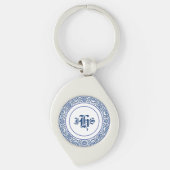  monogram Initialen blauw wit Sleutelhanger (Voorkant)