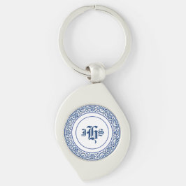  monogram Initialen blauw wit Sleutelhanger