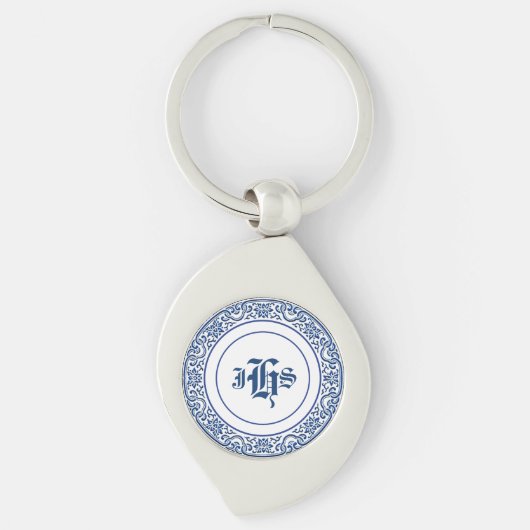  monogram Initialen blauw wit Sleutelhanger (Voorkant)