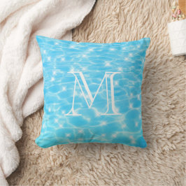 Monogram Initialen blauwe waterrimpelwatertextuur Kussen