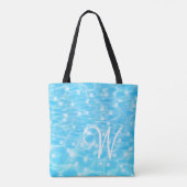 Monogram Initialen blauwe waterrimpelwatertextuur Tote Bag (Achterkant)