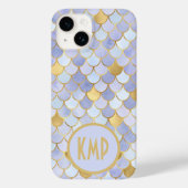Monogram Initialen Blue Gold Mermaid Scales Case-Mate iPhone Case (Achterkant)