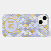 Monogram Initialen Blue Gold Mermaid Scales Case-Mate iPhone Case (Achterkant (horizontaal))
