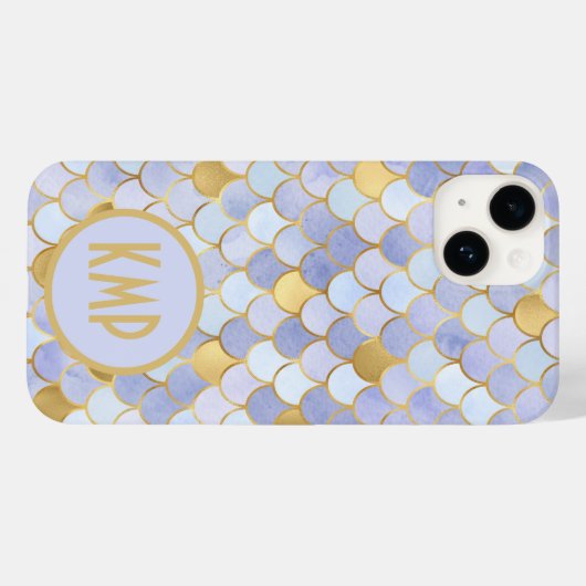 Monogram Initialen Blue Gold Mermaid Scales Case-Mate iPhone Case (Achterkant (horizontaal))