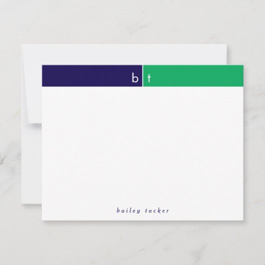 Monogram Initialen Blue Green Band Stationery Notitiekaartje (Voorkant)