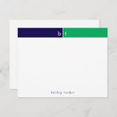 Monogram Initialen Blue Green Band Stationery Notitiekaartje (Voorkant / Achterkant)