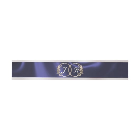 Monogram Initialen Blue Ribbon Wedding Uitnodigingen Wikkel (Vlak)