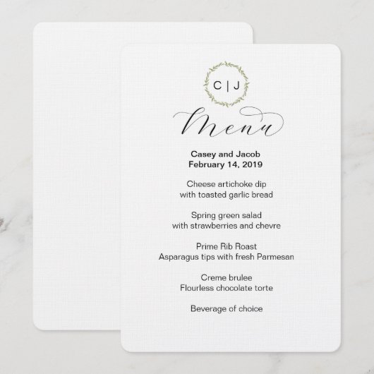 Monogram Initialen bruiloft of evenement menu (Voorkant / Achterkant)