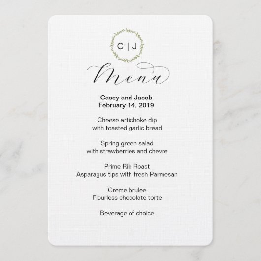 Monogram Initialen bruiloft of evenement menu (Voorkant)