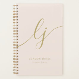 Monogram Initialen Business Blush Gold Script Naam Planner