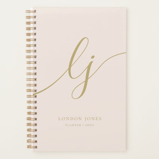 Monogram Initialen Business Blush Gold Script Naam Planner (Voorkant)