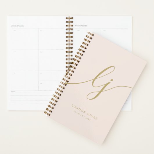 Monogram Initialen Business Blush Gold Script Naam Planner (Display)
