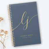 Monogram Initialen Business Gold Script Navy Planner