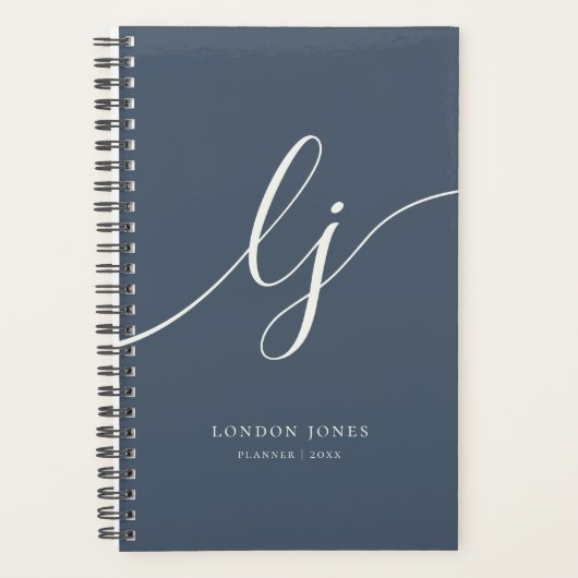 Monogram Initialen Business Planner Script Navy (Voorkant)