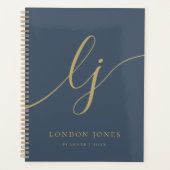 Monogram Initialen Chic Navy Gold Business Planner (Voorkant)