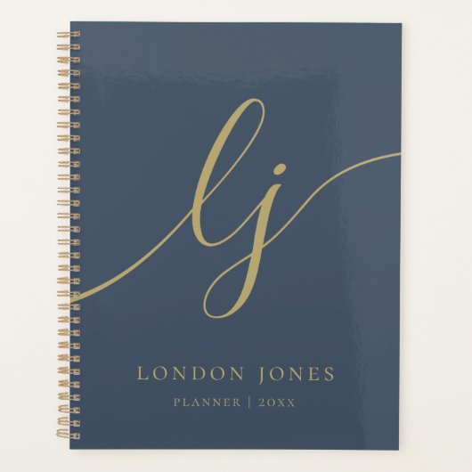 Monogram Initialen Chic Navy Gold Business Planner (Voorkant)