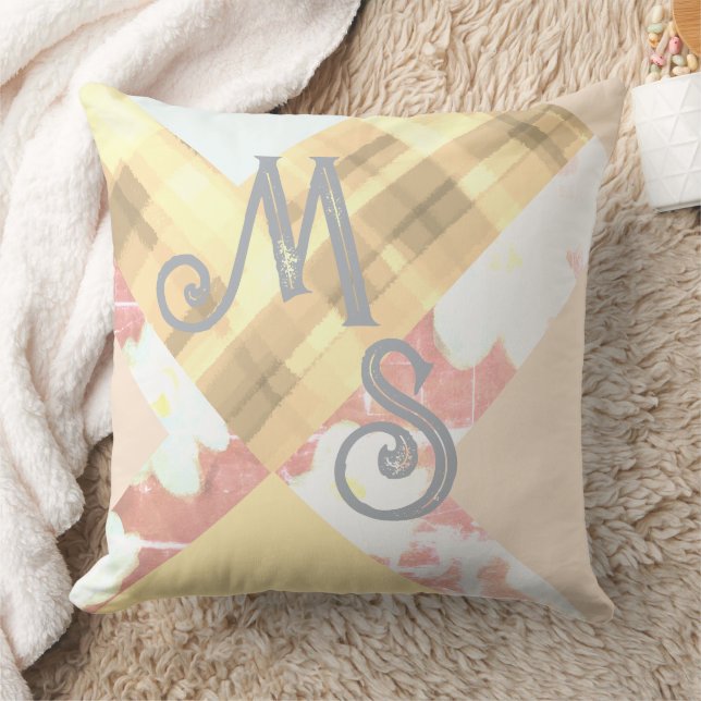 Monogram initialen custom plaid floral geometrisch kussen (Deken)