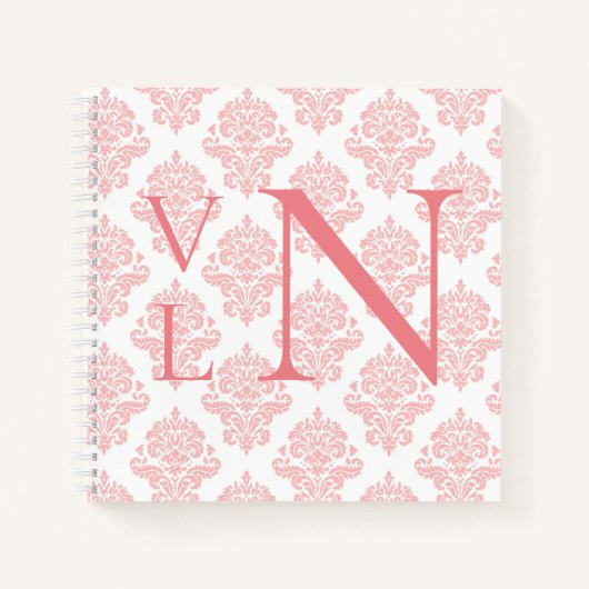 Monogram Initialen Damask Peach Notitieboek (Voorkant)