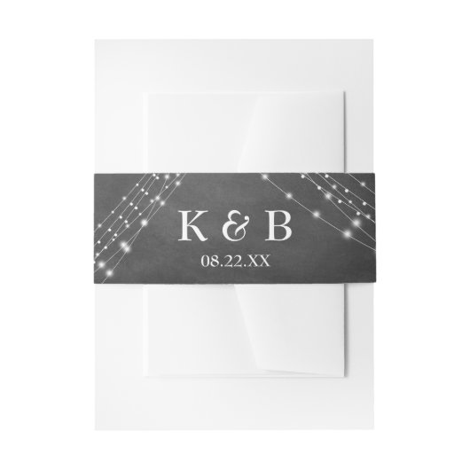 Monogram Initialen Datum Krijtbord & Light Strings Uitnodigingen Wikkel (Voorkant Voorbeeld)