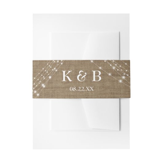 Monogram Initialen Datum w / Burlap & Light String Uitnodigingen Wikkel (Voorkant Voorbeeld)