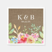 Monogram Initialen Datum Waterverf Bloemen Burlap Servet (Voorkant)
