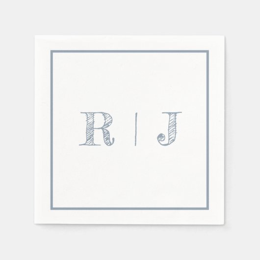 Monogram Initialen Dusty Blue Modern Wedding Servet (Voorkant)