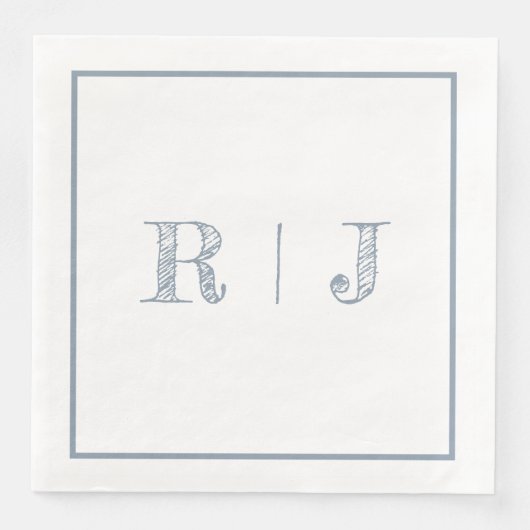 Monogram Initialen Dusty Blue Modern Wedding Servet (Voorkant)