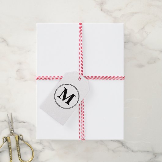 Monogram initialen eenvoudig zwart-wit cadeaulabel (Met Touw)