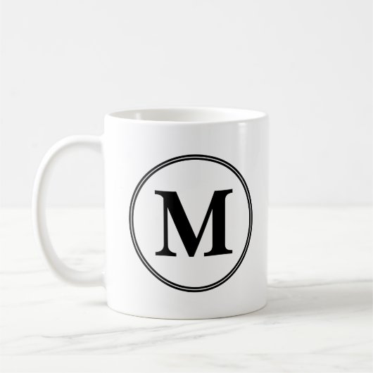 Monogram initialen eenvoudig zwart-wit koffiemok (Links)