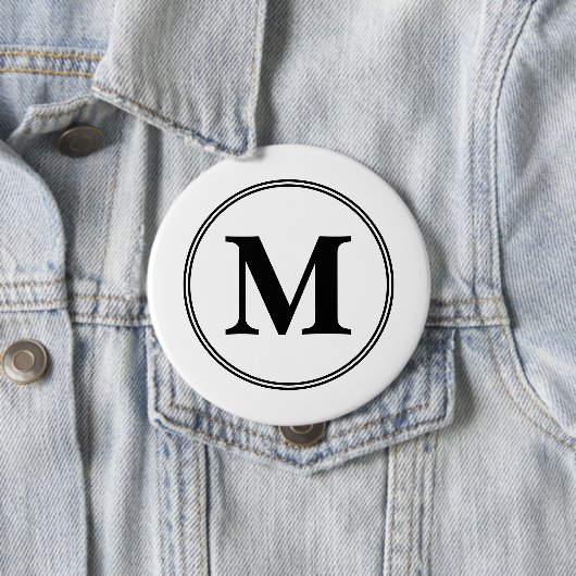Monogram initialen eenvoudig zwart-wit ronde button 4,0 cm (In situ)