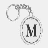 Monogram initialen eenvoudig zwart-wit sleutelhanger (Voorkant Links)