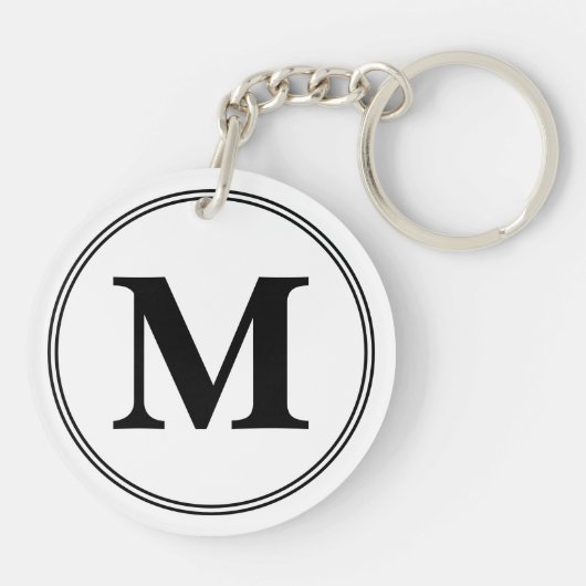 Monogram initialen eenvoudig zwart-wit sleutelhanger (Achterkant)