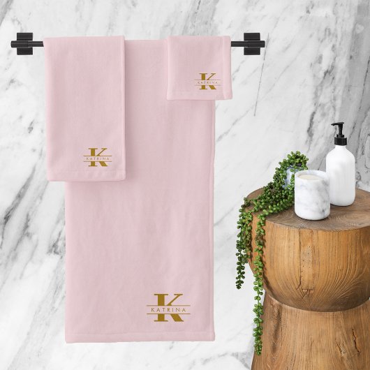 Monogram Initialen Elegant Modern Blush Pink Gold Bad Handdoek