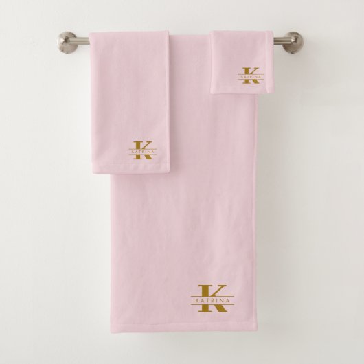 Monogram Initialen Elegant Modern Blush Pink Gold Bad Handdoek (Insitu)