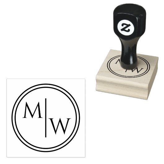 Monogram initialen elegante ronde rand rubberstempel (Gestempeld)