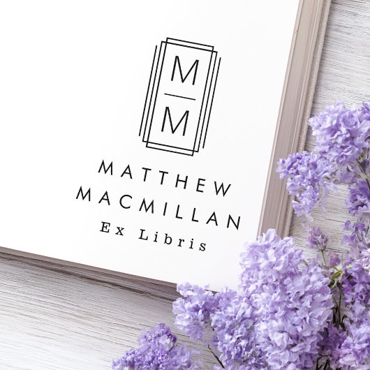 Monogram initialen en naam Ex libris bibliotheekbo Rubberstempel