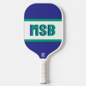 Monogram Initialen, Fun Green Blue Stripes, Aangep Pickleball Paddle (Voorkant)