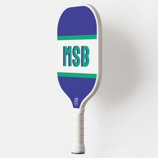 Monogram Initialen, Fun Green Blue Stripes, Aangep Pickleball Paddle (Links)