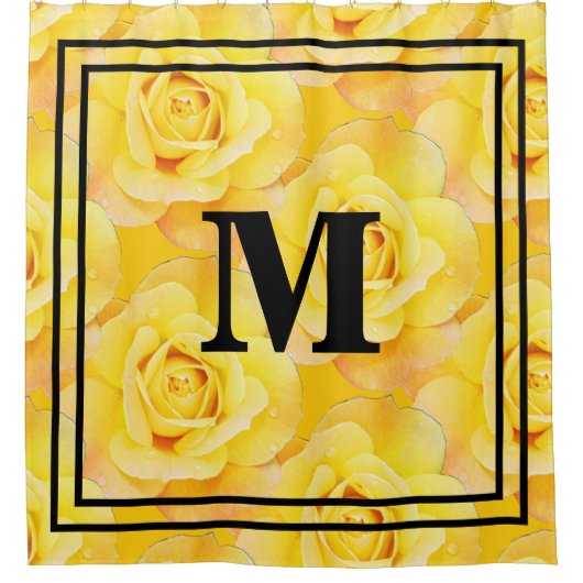 Monogram Initialen Geel Bloemen  Rustiek Douchegordijn (Voorkant)