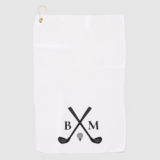 Monogram Initialen Golfclubs Thema Modern Elegant Golfhanddoek (Voorkant)