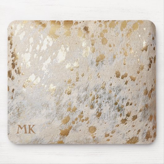 Monogram Initialen Goud Koeienhuid Print Metallic Muismat (Voorkant)