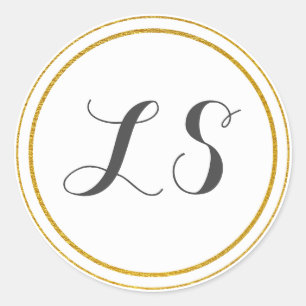 Monogram Initialen   Gouden & Witte Cirkelgrens Ronde Sticker
