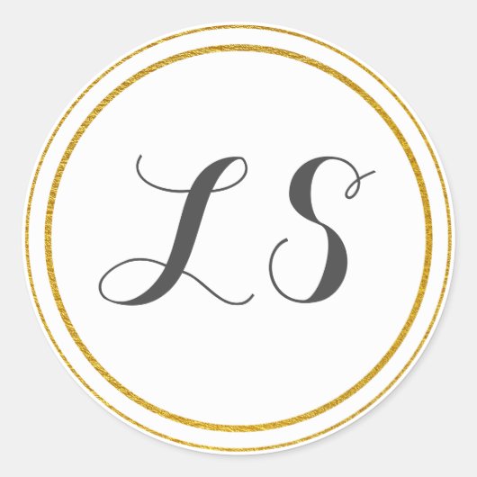 Monogram Initialen | Gouden & Witte Cirkelgrens Ronde Sticker (Voorkant)