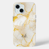 Monogram Initialen goudgeel wit marmer Case-Mate iPhone Case (Achterkant)