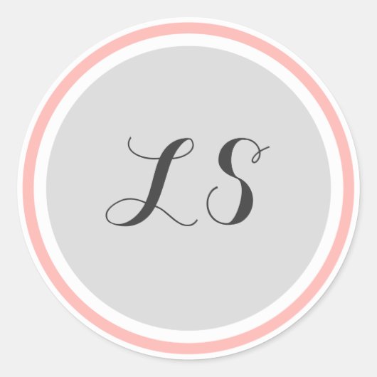 Monogram Initialen | Grijs Wit Roze Rand Ronde Sticker (Voorkant)